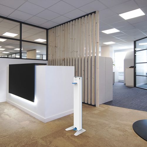 Distributeur de gel désinfectant sur pied - CUBAGEL - ROSSIGNOL - à pédale / en acier / pour bureau