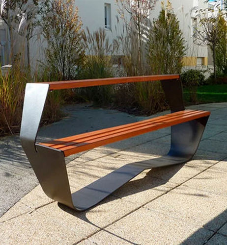 Table de pique-nique contemporaine - KARMA - Concept Urbain - en bois exotique / avec piètement en tôle d'acier / rectangulaire