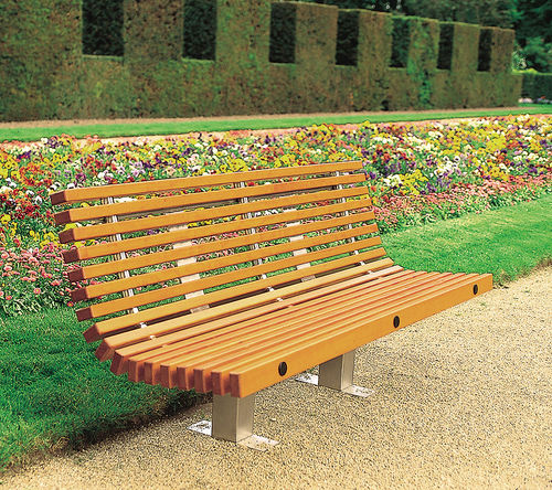 Banc de jardin contemporain - OCÉAN - Concept Urbain - en bois exotique / en acier inoxydable / avec dossier