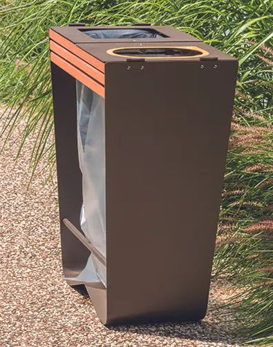Support de sac poubelle en tôle d'acier - KARMA - Concept Urbain - en bois exotique / d'extérieur / de tri sélectif