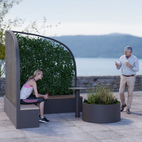 Banc public contemporain - FRESH CORNER - Concept Urbain - en bois / en pierre / avec dossier