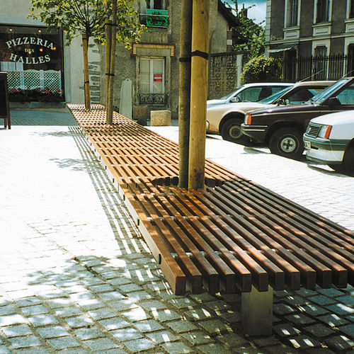 Banc public contemporain - OCÉAN - Concept Urbain - en bois exotique / en acier inoxydable / avec dossier