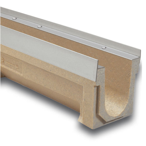 Caniveau à grille - F100 - ULMA - ARCHITECTURAL SOLUTIONS - avec pente / en béton de résine / grille en fonte