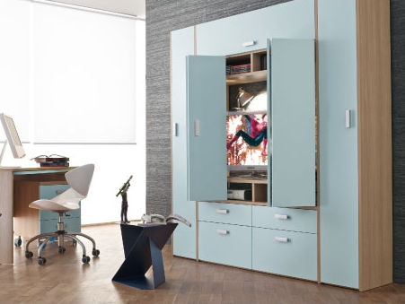 Armoire contemporaine - MULTIMEDIA - Mobil Sprint Srl - en bois / à portes pliantes / avec écran TV intégré
