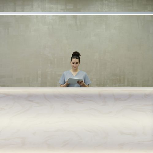 Plan de travail en Solid Surface - Flat White VF345 - Staron Solid Surfaces - professionnel / blanc / multicolore