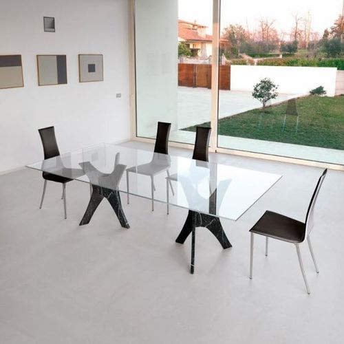 Table contemporaine - LIFE CLASS : PANTHEON  - Italy Dream Design - en verre / avec piètement en marbre / rectangulaire