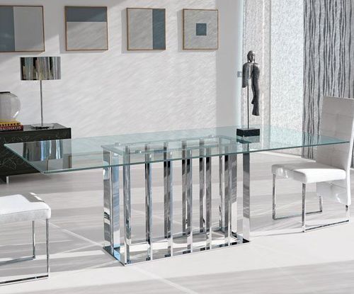 Table contemporaine - LIFE CLASS : PLACE VENDOME 250 - Italy Dream Design - en verre / en marbre / avec piètement en métal chromé