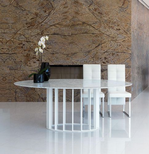 Table contemporaine - LIFE CLASS : EMBASSY - Italy Dream Design - en marbre / avec piètement en métal chromé / avec piètement en métal laqué