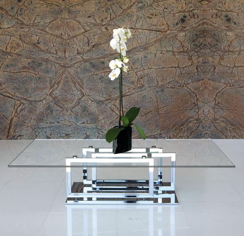 Table basse contemporaine - LIFE CLASS : EXCELSIOR - Italy Dream Design - en verre trempé / avec piètement en métal laqué / avec piètement en métal chromé