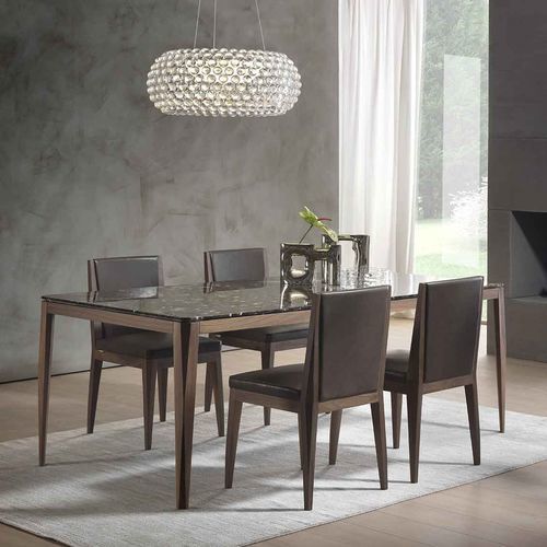 Table à manger contemporaine - SHAPE - Italy Dream Design - en marbre / avec piètement en bois massif / avec piètement en noyer