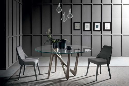 Table à manger moderne - EDGE - Italy Dream Design - en verre trempé / avec piètement en polyuréthane / ronde