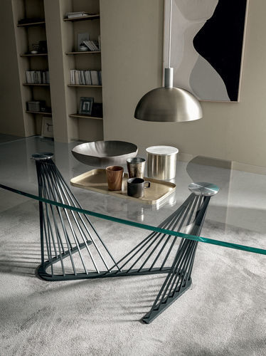 Table à manger moderne - HARP - Italy Dream Design - en verre trempé / avec piètement en métal / rectangulaire