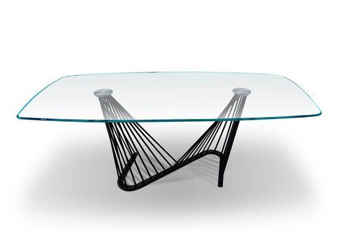Table d'appoint moderne - HARP - Italy Dream Design - en verre trempé / avec piètement en métal / ovale