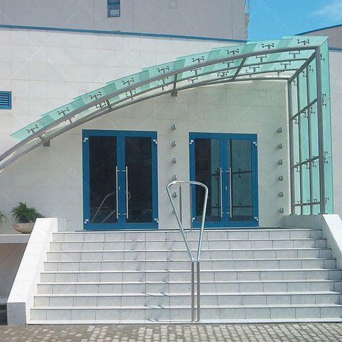 Auvent pour porte - POINT-FIXED - Glas Expert - pour bâtiment tertiaire / en métal / en verre