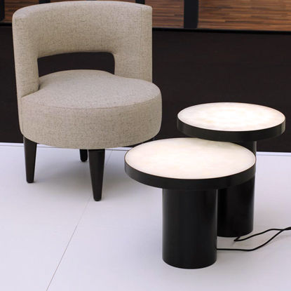 Table basse contemporaine - GUERIDON MARQUETERY - Atelier-alain-ellouz - en pierre / avec piètement en pierre / ronde