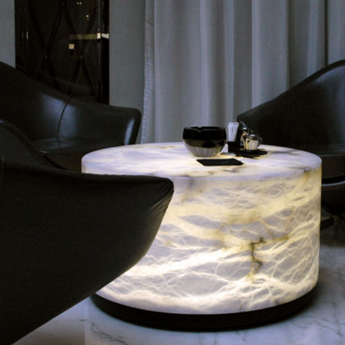 Table basse contemporaine - Atelier-alain-ellouz - en albâtre / avec piètement en albâtre / ronde