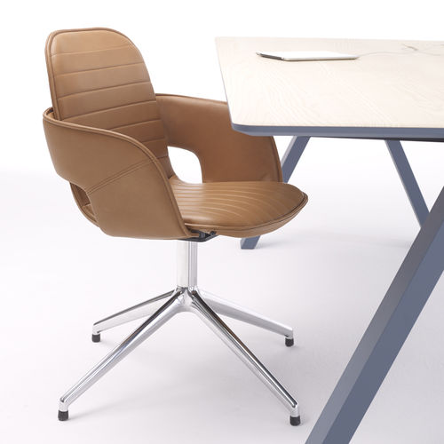Chaise de bureau contemporaine - FLUX - Arco - en cuir / avec piètement en acier / tapissée