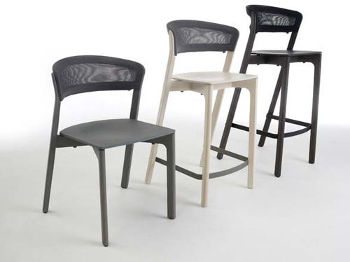 Tabouret de bar contemporain - CAFE - Arco - en cuir / avec piètement en hêtre / tapissé