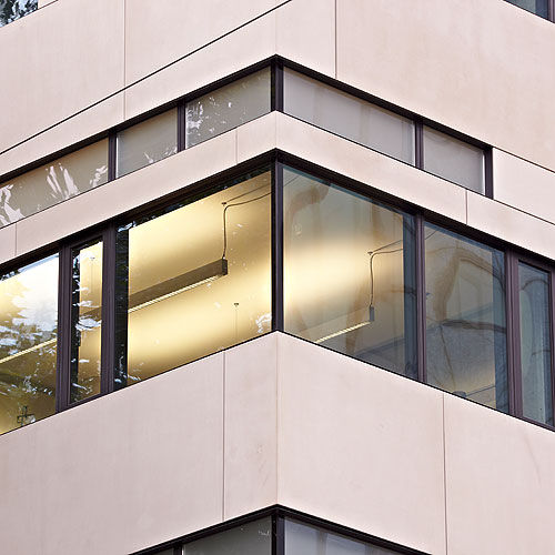 Panneau acoustique pour bardage -  DÜSSELDORFER HYPOTHEKENBANK, DUSSELDORF - Schindler - en béton fibré / rectangulaire / professionnel