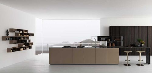 Cuisine contemporaine - Y - Zampieri Cucine - en placage de bois / avec îlot / sans poignée