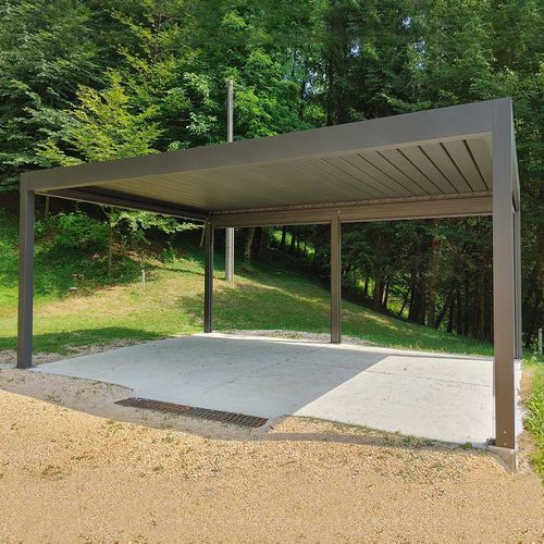 Pergola autoportée - TAO DESIGN - en métal / à lames brise soleil / avec protection solaire