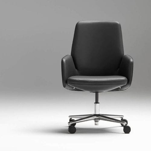 Fauteuil de bureau contemporain - CHANNEL - Ofifran - en cuir / en tissu / en aluminium poli
