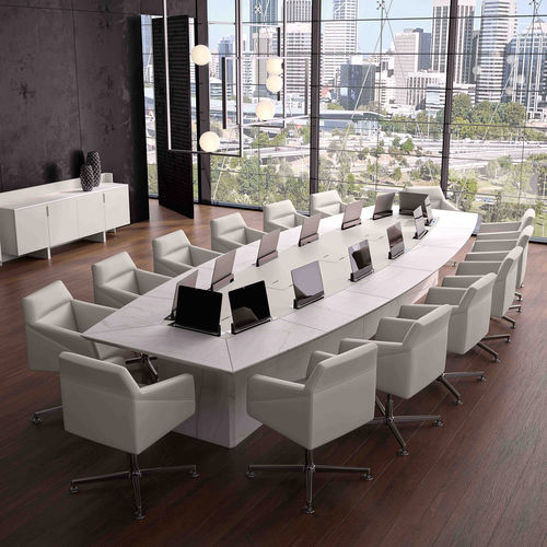 Table de réunion contemporaine - TAILOR MADE - Ofifran - en cuir / en placage de bois / avec piètement en plaqué bois