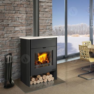Poêle à bois - RIANO W - ROMOTOP - contemporain / en pierre / en céramique