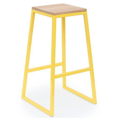 Tabouret de bar contemporain - DOLLY - THELERMONT HUPTON - en chêne / avec piètement en acier à revêtement par poudre / luge