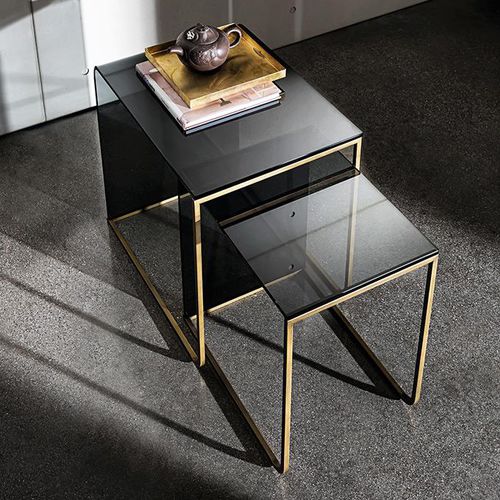 Table gigogne contemporaine - NIDO - Sovet Italia - en verre bombé / en verre laqué / avec piètement en métal chromé