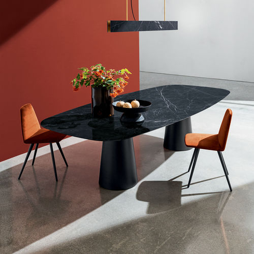 Table à manger contemporaine - TOTEM TWO BASES - Sovet Italia - en verre dépoli / en céramique / avec piètement en métal laqué