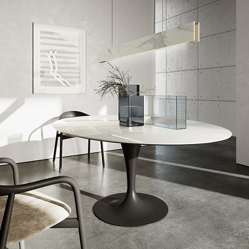 Table à manger contemporaine - Flûte elliptical - Sovet Italia - en bois / en verre laqué / en céramique