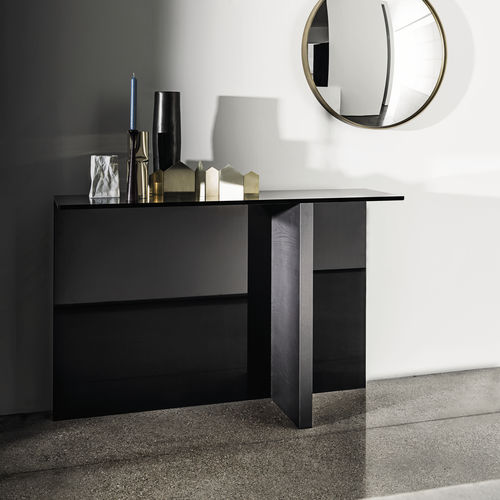 Console contemporaine - REGOLO  - Sovet Italia - en verre fumé / avec piètement en chêne / avec piètement en noyer