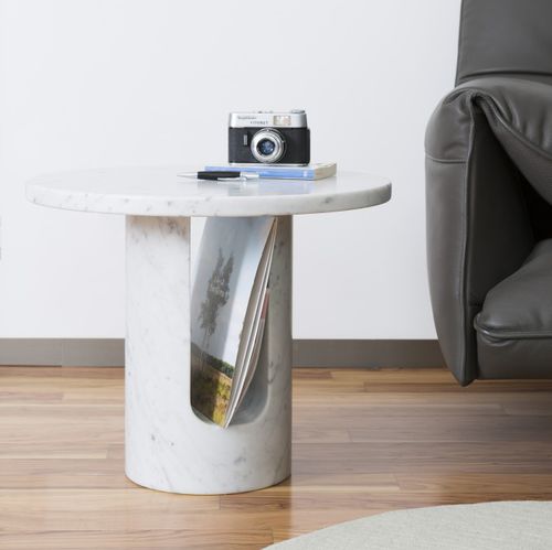 Table d'appoint contemporaine - U-TURN - COVO - en marbre / avec piètement en marbre / ronde