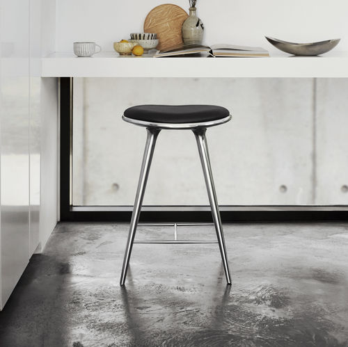 Tabouret de bar contemporain - 01024 - Mater Design - en cuir / avec piètement en aluminium / tapissé
