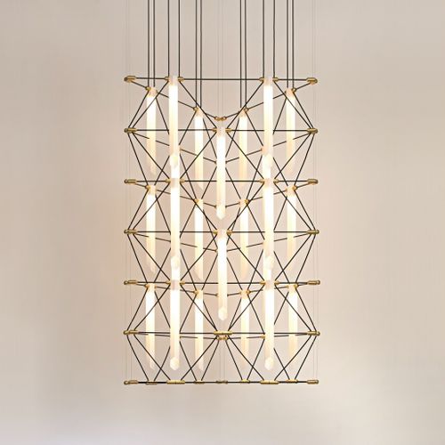 Lustre contemporain - TRIO MOZAIK - Designheure - en acier laqué / en laiton brossé / en tissu