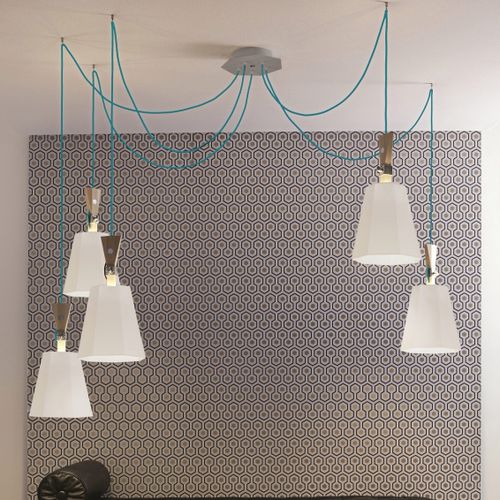 Lustre contemporain - LUXIOLE - Designheure - en fonte d'aluminium / en tissu / en hêtre