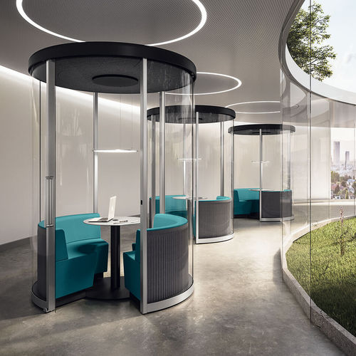 Bureau POD acoustique - ROUNDBOX 20 - VETROIN - avec porte vitrée / modulable / avec éclairage LED intégré
