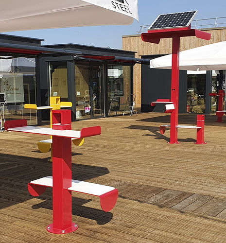Banc public contemporain - NOMAD - TF URBAN - en Solid Surface / en acier / sans dossier