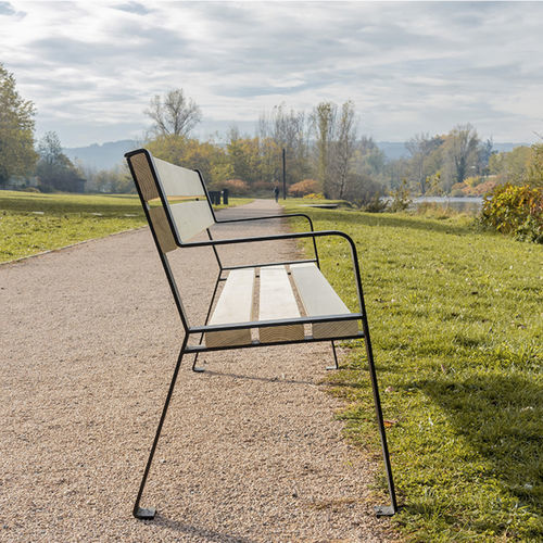 Banc public contemporain - FOREZIEN - TF URBAN - en acier / en bois / avec dossier