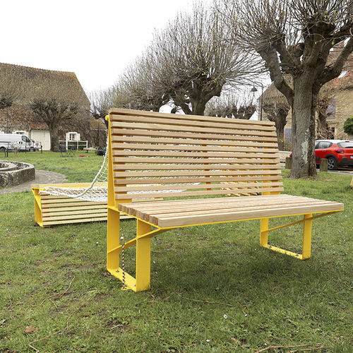 Banc public contemporain - HAMMOCK  - TF URBAN - en acier / en bois / avec dossier
