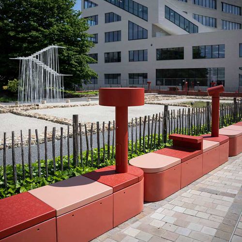Banc public contemporain - COLOR BLOCKS - TF URBAN - en acier peint / en béton à haute performance / avec dossier