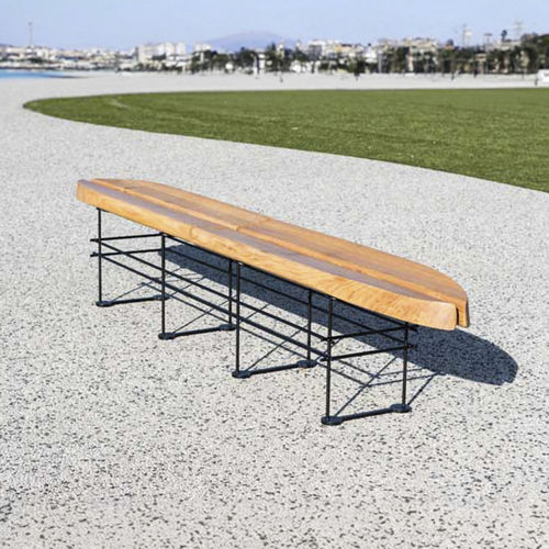 Banc public contemporain - BASSIN - TF URBAN - en acier / en chêne / sans dossier
