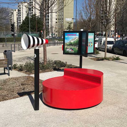Banc public design original - VOX - TF URBAN - en acier thermolaqué / en bois / sans dossier