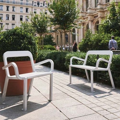 Banc public contemporain - 21S - TF URBAN - en inox / en céramique / en bois