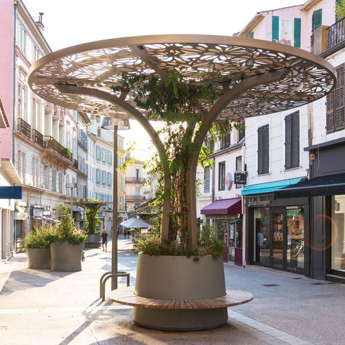 Banc public contemporain - HYERES - TF URBAN - en acier / en bois / avec dossier