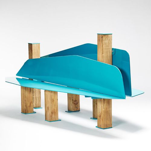 Banc public contemporain - ILOT - TF URBAN - en acier / en bois / avec dossier