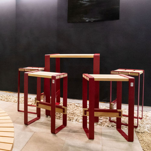 Table mange-debout contemporaine - FORÉZIEN - TF URBAN - en acier / en bois / avec piètement en bois