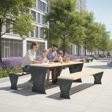 Banc public contemporain - PRISM - TF URBAN - en acier / en robinier / sans dossier