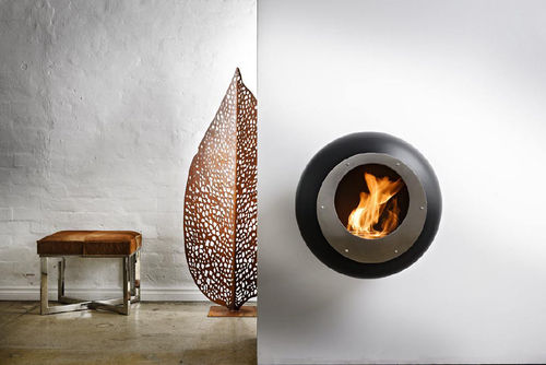 Cheminée au bioéthanol - VELLUM BLACK - Cocoon Fires - murale / simple face / à foyer ouvert